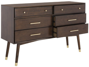 Safavieh Madden Dresser Retro Walnut Brass MDF Wood Veneer Plywood Hardware Velvet Couture SFV2100C 889048446298