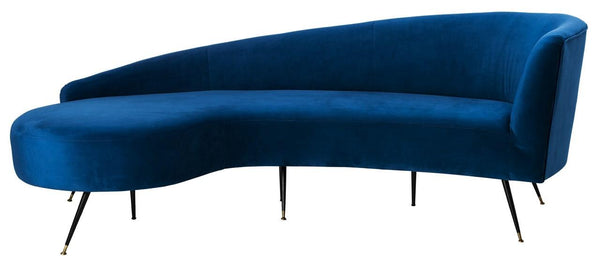 Safavieh Evangeline Sofa Velvet Parisian Navy Black Gold Metal Foam Couture SFV2101C 889048446281