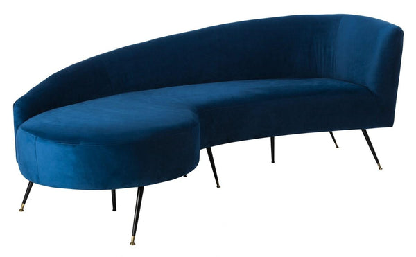 Safavieh Evangeline Sofa Velvet Parisian Navy Black Gold Metal Foam Couture SFV2101C 889048446281