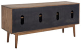 Doderick Mid-Century Media Stand - Retro Oak Veneer with Sleek Black Finish & Ample Storage Space