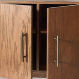 Doderick Mid-Century Media Stand - Retro Oak Veneer with Sleek Black Finish & Ample Storage Space