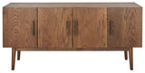 Doderick Mid-Century Media Stand - Retro Oak Veneer with Sleek Black Finish & Ample Storage Space