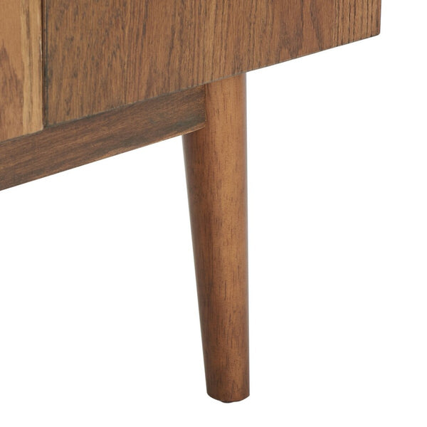 Doderick Mid-Century Media Stand - Retro Oak Veneer with Sleek Black Finish & Ample Storage Space
