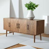 Doderick Mid-Century Media Stand - Retro Oak Veneer with Sleek Black Finish & Ample Storage Space