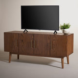 Doderick Mid-Century Media Stand - Retro Oak Veneer with Sleek Black Finish & Ample Storage Space