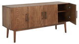 Doderick Mid-Century Media Stand - Retro Oak Veneer with Sleek Black Finish & Ample Storage Space