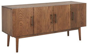Doderick Mid-Century Media Stand - Retro Oak Veneer with Sleek Black Finish & Ample Storage Space