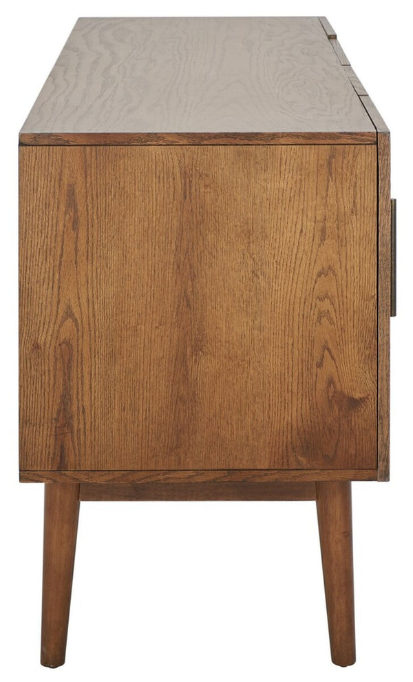 Doderick Mid-Century Media Stand - Retro Oak Veneer with Sleek Black Finish & Ample Storage Space