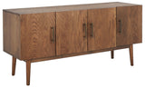 Doderick Mid-Century Media Stand - Retro Oak Veneer with Sleek Black Finish & Ample Storage Space