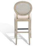 Safavieh Karlee Rattan Back Barstool - Set of 2 Rustic Grey / Beige Wood / Rattan / Metal / Fabric / Foam SFV2132A-SET2