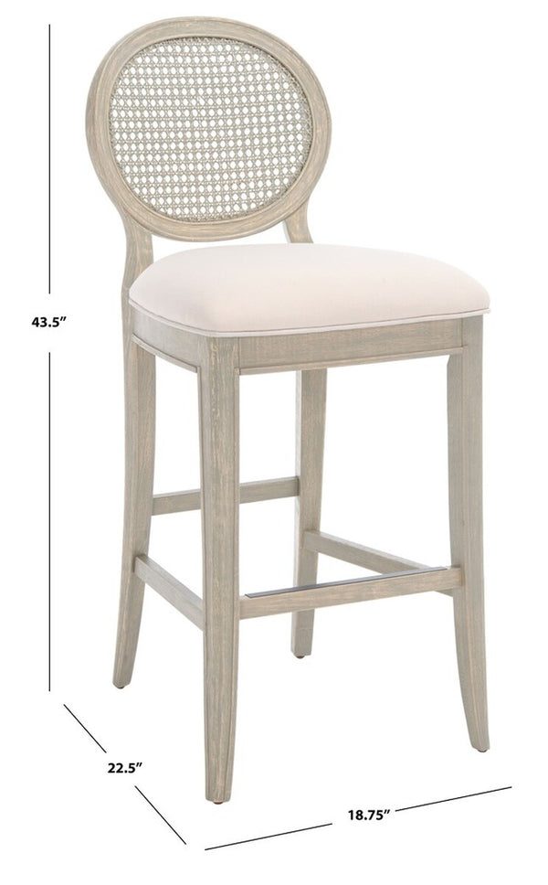 Safavieh Karlee Rattan Back Barstool - Set of 2 Rustic Grey / Beige Wood / Rattan / Metal / Fabric / Foam SFV2132A-SET2