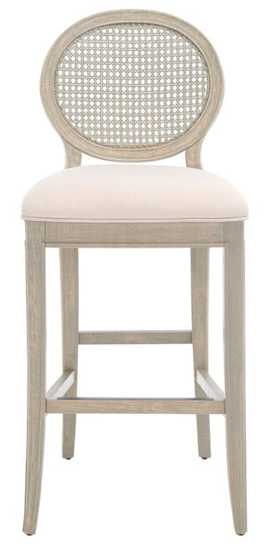 Safavieh Karlee Rattan Back Barstool - Set of 2 Rustic Grey / Beige Wood / Rattan / Metal / Fabric / Foam SFV2132A-SET2
