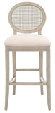 Safavieh Karlee Rattan Back Barstool - Set of 2 Rustic Grey / Beige Wood / Rattan / Metal / Fabric / Foam SFV2132A-SET2