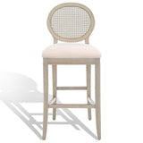 Safavieh Karlee Rattan Back Barstool - Set of 2 Rustic Grey / Beige Wood / Rattan / Metal / Fabric / Foam SFV2132A-SET2