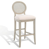 Safavieh Karlee Rattan Back Barstool - Set of 2 Rustic Grey / Beige Wood / Rattan / Metal / Fabric / Foam SFV2132A-SET2