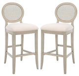 Safavieh Karlee Rattan Back Barstool - Set of 2 Rustic Grey / Beige Wood / Rattan / Metal / Fabric / Foam SFV2132A-SET2