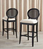 Safavieh Karlee Rattan Back Barstool - Set of 2 Black / Beige SFV2132B-SET2