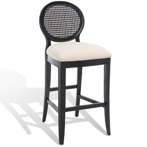 Safavieh Karlee Rattan Back Barstool - Set of 2 Black / Beige SFV2132B-SET2