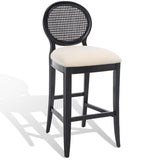 Safavieh Karlee Rattan Back Barstool - Set of 2 Black / Beige SFV2132B-SET2