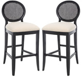 Safavieh Karlee Rattan Back Barstool - Set of 2 Black / Beige SFV2132B-SET2