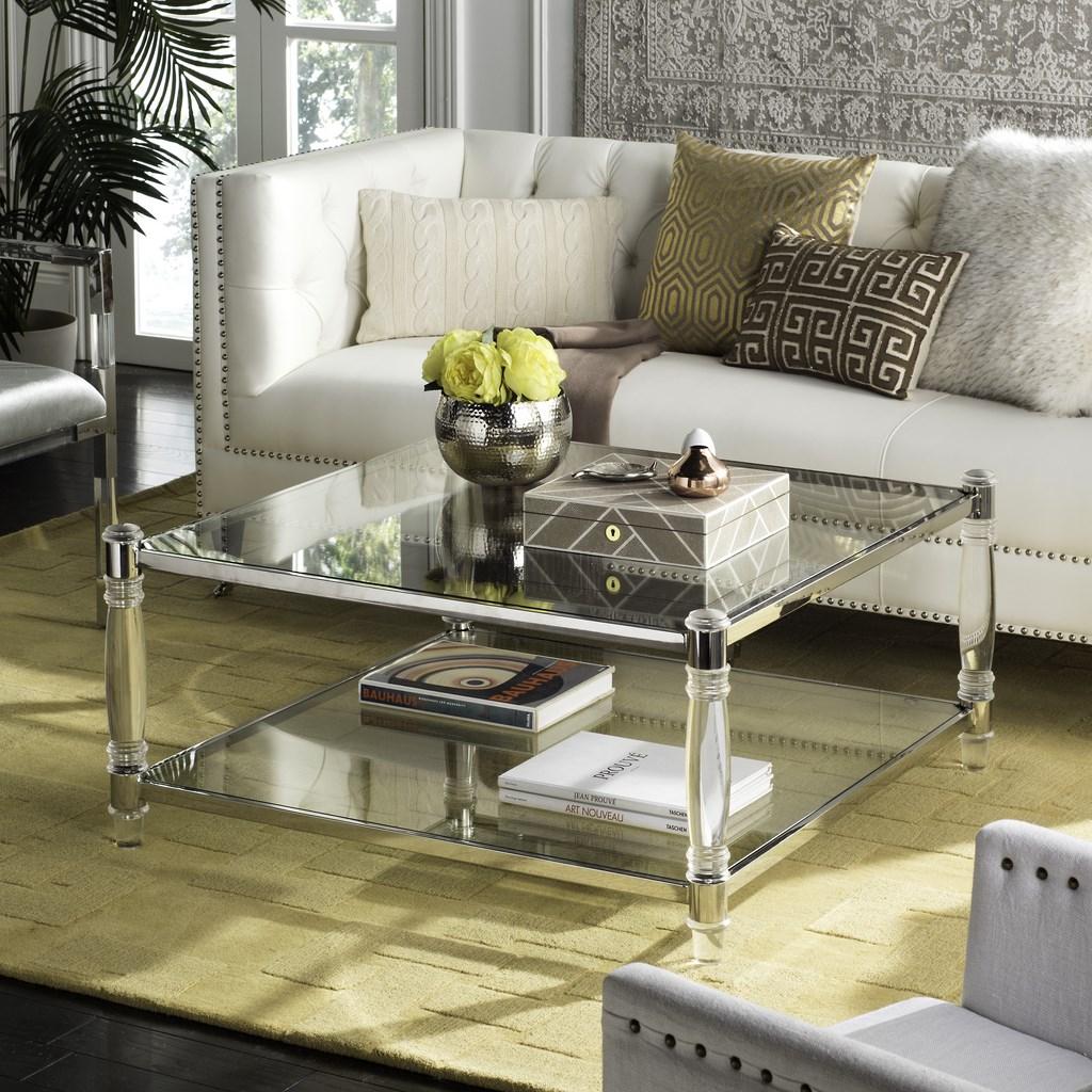 Safavieh Isabelle Coffee Table Acrylic Chrome Glass Couture SFV2502B 889048243477