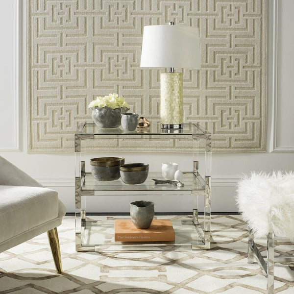 Safavieh Louisa End Table Acyrlic Acrylic Chrome Glass Couture SFV2506B 889048288898