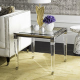 Safavieh Charleston End Table Acrylic Brass Glass Mirror Stainless Steel Couture SFV2513B 889048288966