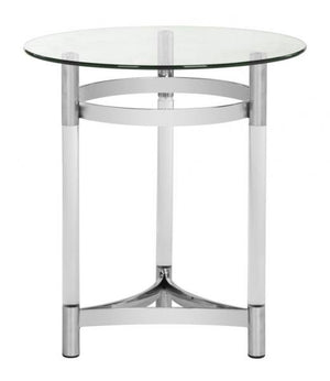 Safavieh Letty End Table Round Glass Polished Stainless Steel Acrylic Couture SFV2519A 889048285668