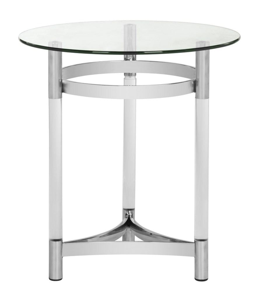 Safavieh Letty End Table Round Glass Polished Stainless Steel Acrylic Couture SFV2519A 889048285668