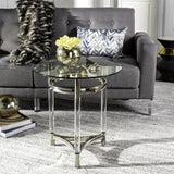 Safavieh Letty End Table Round Glass Polished Stainless Steel Acrylic Couture SFV2519A 889048285668