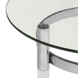 Safavieh Letty End Table Round Glass Polished Stainless Steel Acrylic Couture SFV2519A 889048285668