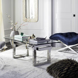 Safavieh Montrelle Coffee Table Glass Polished Stainless Steel Acrylic Couture SFV2520A 889048285675