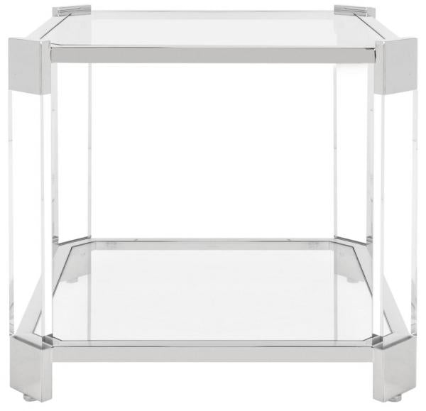 Safavieh Gianna End Table Glass Stainles Steel Stainless Acrylic Couture SFV2528A 889048301405