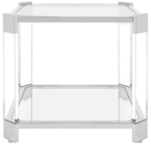 Safavieh Gianna End Table Glass Stainles Steel Stainless Acrylic Couture SFV2528A 889048301405