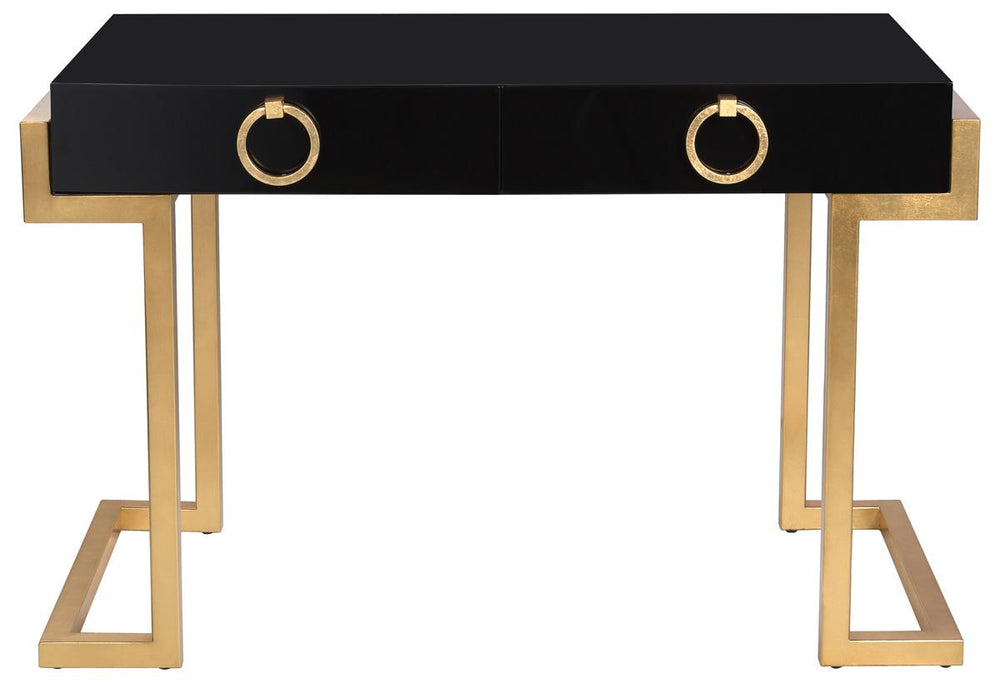 Safavieh Maia Desk 2 Drawer Lacquer Black Gold Metal Wood MDF Couture SFV3504A 889048134645