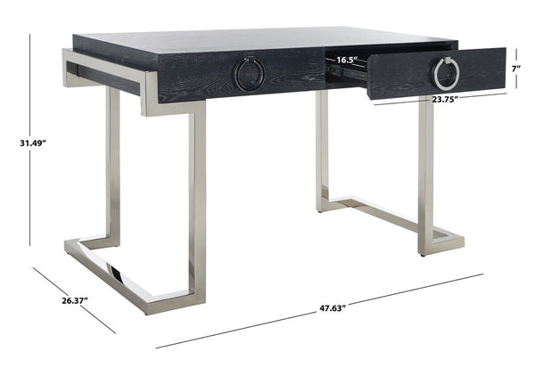 Safavieh Maia 2-Drawer Lacquer Desk Black Cerused Oak Metal / Wood SFV3504C