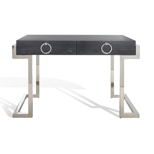 Safavieh Maia 2-Drawer Lacquer Desk Black Cerused Oak Metal / Wood SFV3504C