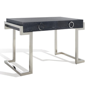 Safavieh Maia 2-Drawer Lacquer Desk Black Cerused Oak Metal / Wood SFV3504C