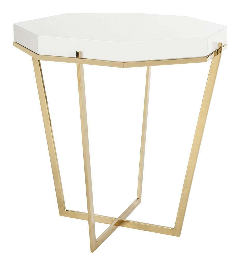 Safavieh Danna End Table Metal White Brass Stainless Steel Wood MDF Couture SFV3510B 889048382824