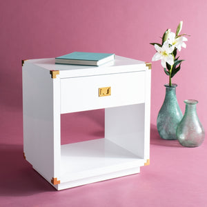 Lella Lacquer Side Table - Contemporary Accent Table with Polished Brass Hardware for Modern Interiors