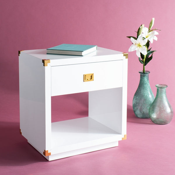 Lella Lacquer Side Table - Contemporary Accent Table with Polished Brass Hardware for Modern Interiors