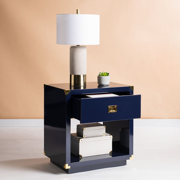 Lella Lacquer Side Table - Contemporary Accent Table with Polished Brass Hardware for Modern Interiors