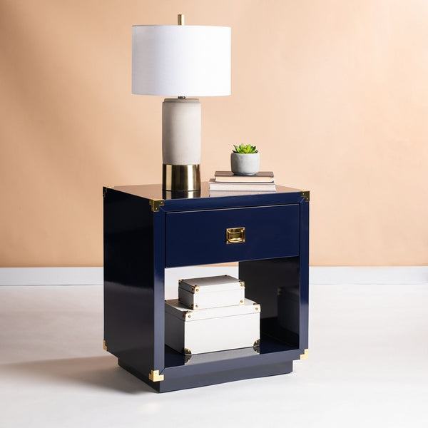 Lella Lacquer Side Table - Contemporary Accent Table with Polished Brass Hardware for Modern Interiors