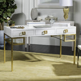 Safavieh Neria Writing Desk Lacquer White Gold Metal Wood MDF Couture SFV3521A 889048289499