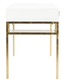 Safavieh Neria Writing Desk Lacquer White Gold Metal Wood MDF Couture SFV3521A 889048289499