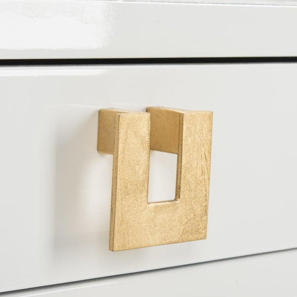 Safavieh Neria Writing Desk Lacquer White Gold Metal Wood MDF Couture SFV3521A 889048289499