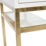 Safavieh Neria Writing Desk Lacquer White Gold Metal Wood MDF Couture SFV3521A 889048289499