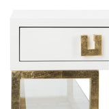 Safavieh Neria Writing Desk Lacquer White Gold Metal Wood MDF Couture SFV3521A 889048289499