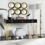 Safavieh Valeria Writing Desk Lacquer Black Gold Metal Wood MDF Couture SFV3528B 889048289604