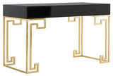 Safavieh Valeria Writing Desk Lacquer Black Gold Metal Wood MDF Couture SFV3528B 889048289604